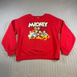 Disney Mickey & Friends Sweatshirt Youth XL 15-17 Red Graphic Crewneck Pullover